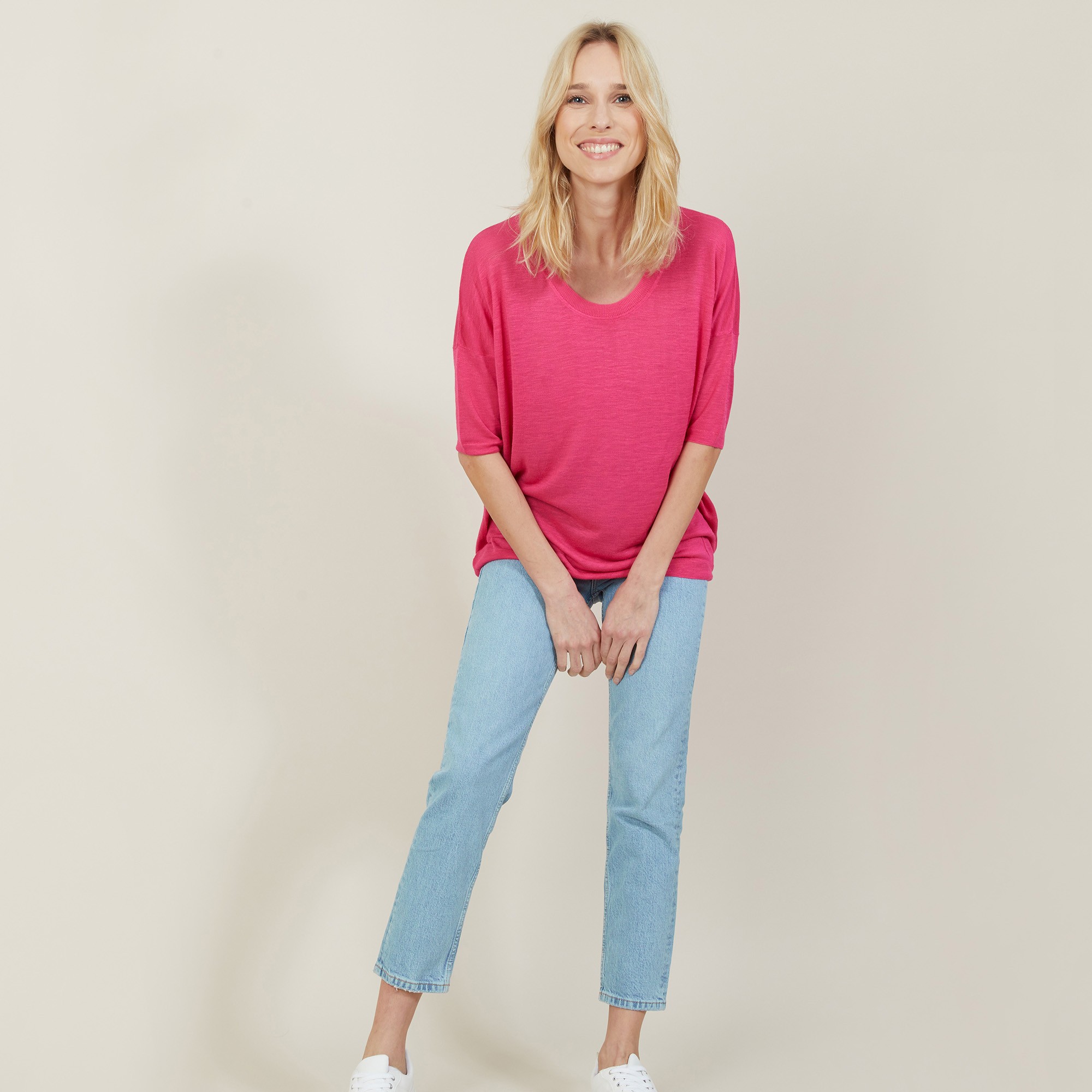 T-shirt ample col rond en lin flammé - Mairena 7283 corolle - 91 Fuchsia