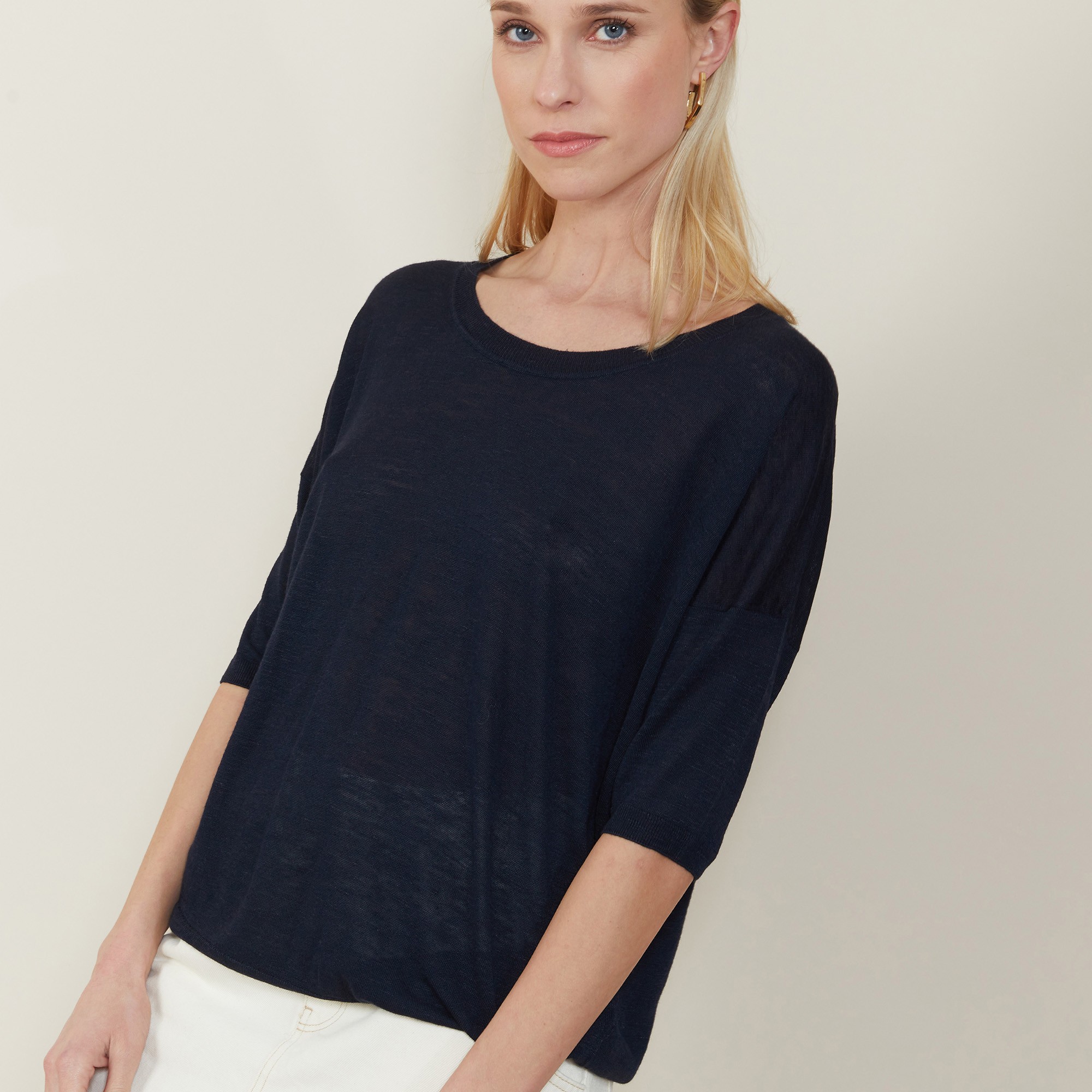 T-shirt ample col rond en lin flammé - Mairena 7240 marine - 05 Bleu marine