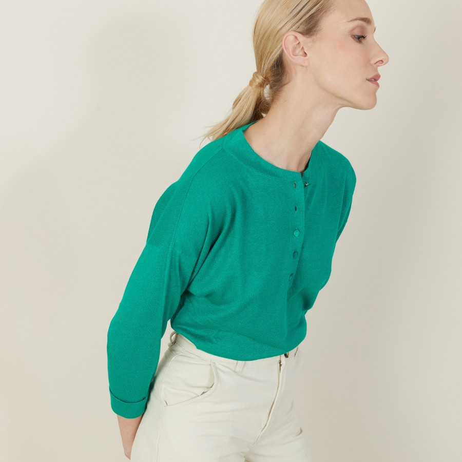 Cashmere linen sweater with button-down collar - Naza