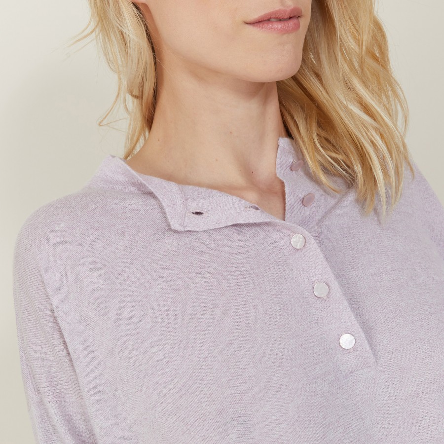 Cashmere linen sweater with button-down collar - Naza