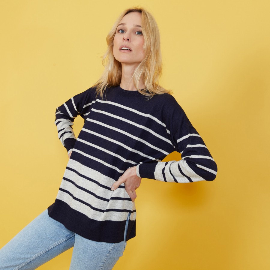 Two-tone striped cashmere linen sweater - Nerja