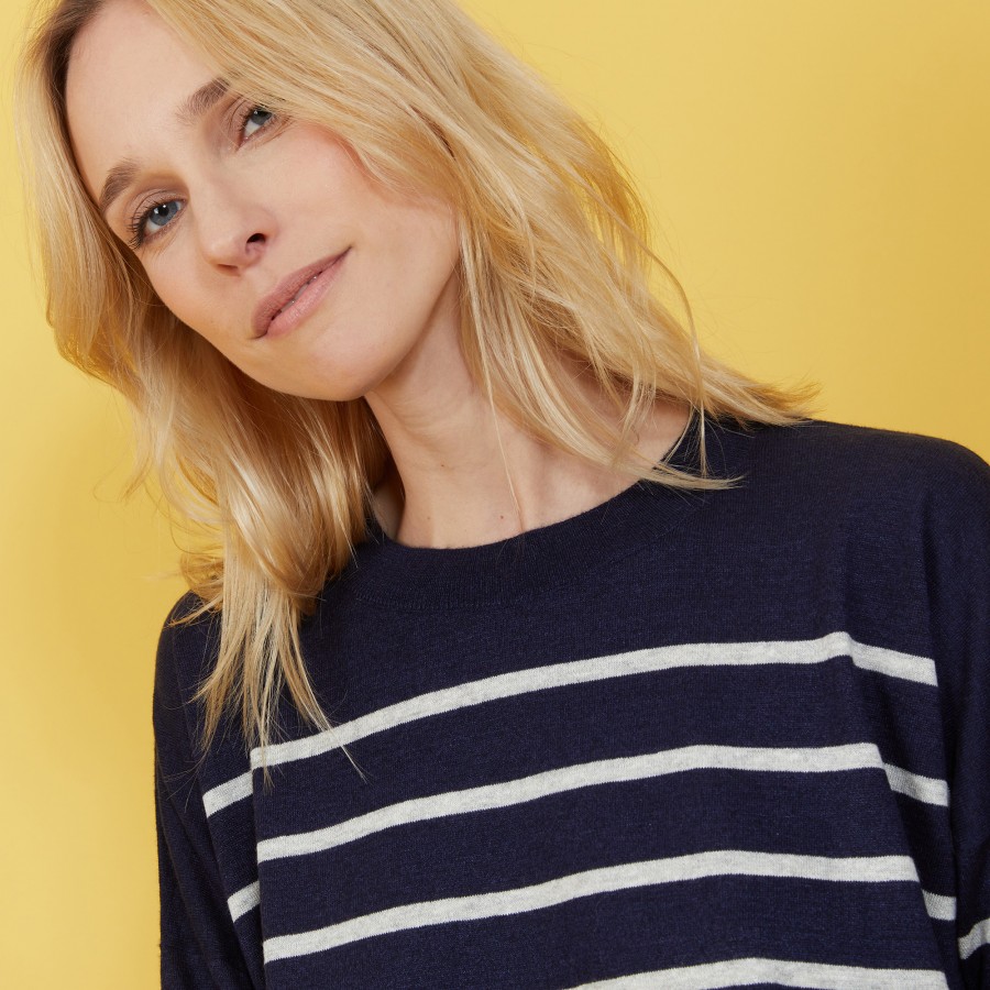 Two-tone striped cashmere linen sweater - Nerja