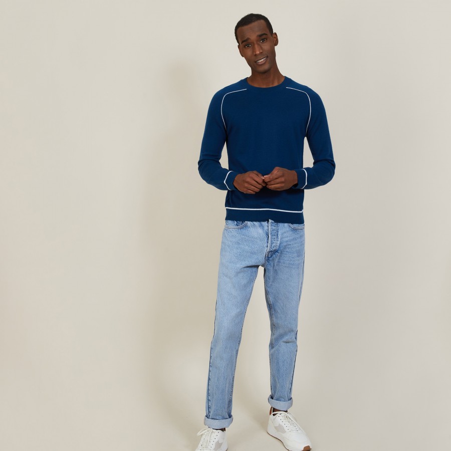 Suéter bicolor de gola redonda em cashmere claro - Percy