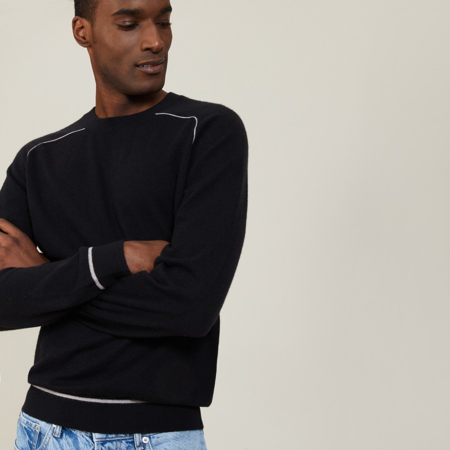 Suéter bicolor de gola redonda em cashmere claro - Percy