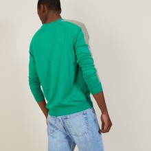 Pull bicolore col rond en lin cachemire - Perry 7319 veronese/sahara - 22 Vert moyen