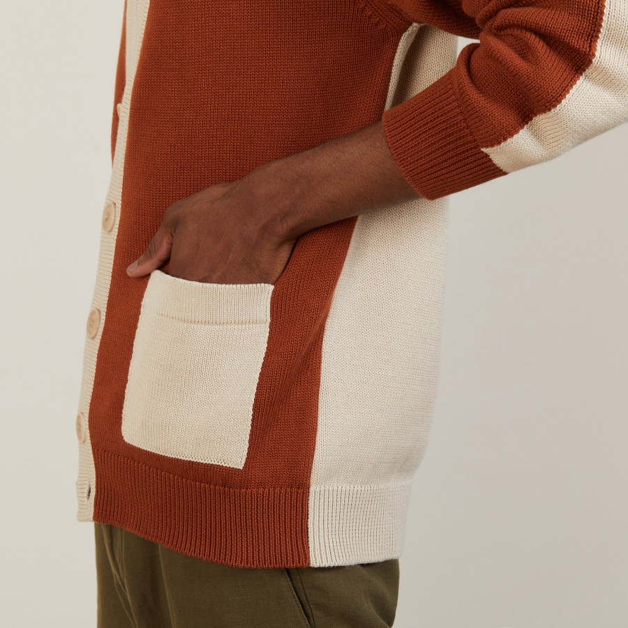 Cardigan bicolor em algodão grosso - Pierra