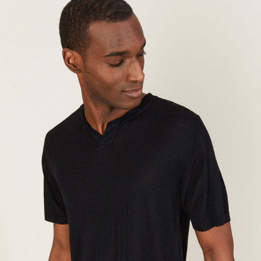 Slub linen t-shirt with Tunisian collar - Barakae