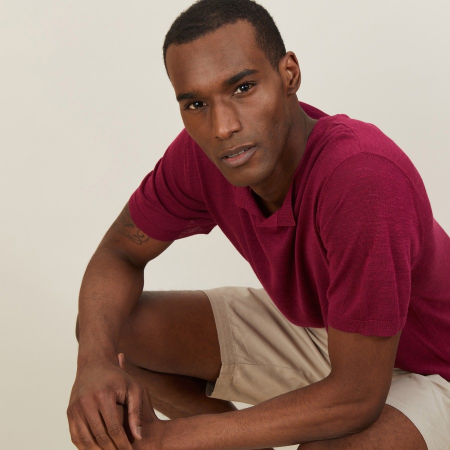 Slub linen t-shirt with Tunisian collar - Barakae