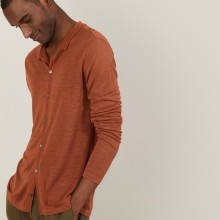 Chemise boutonné en lin flammé - Blason 7230 epice - 46 Marron clair