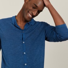 Chemise boutonné en lin flammé - Blason 7241 corsaire - 06 Bleu moyen