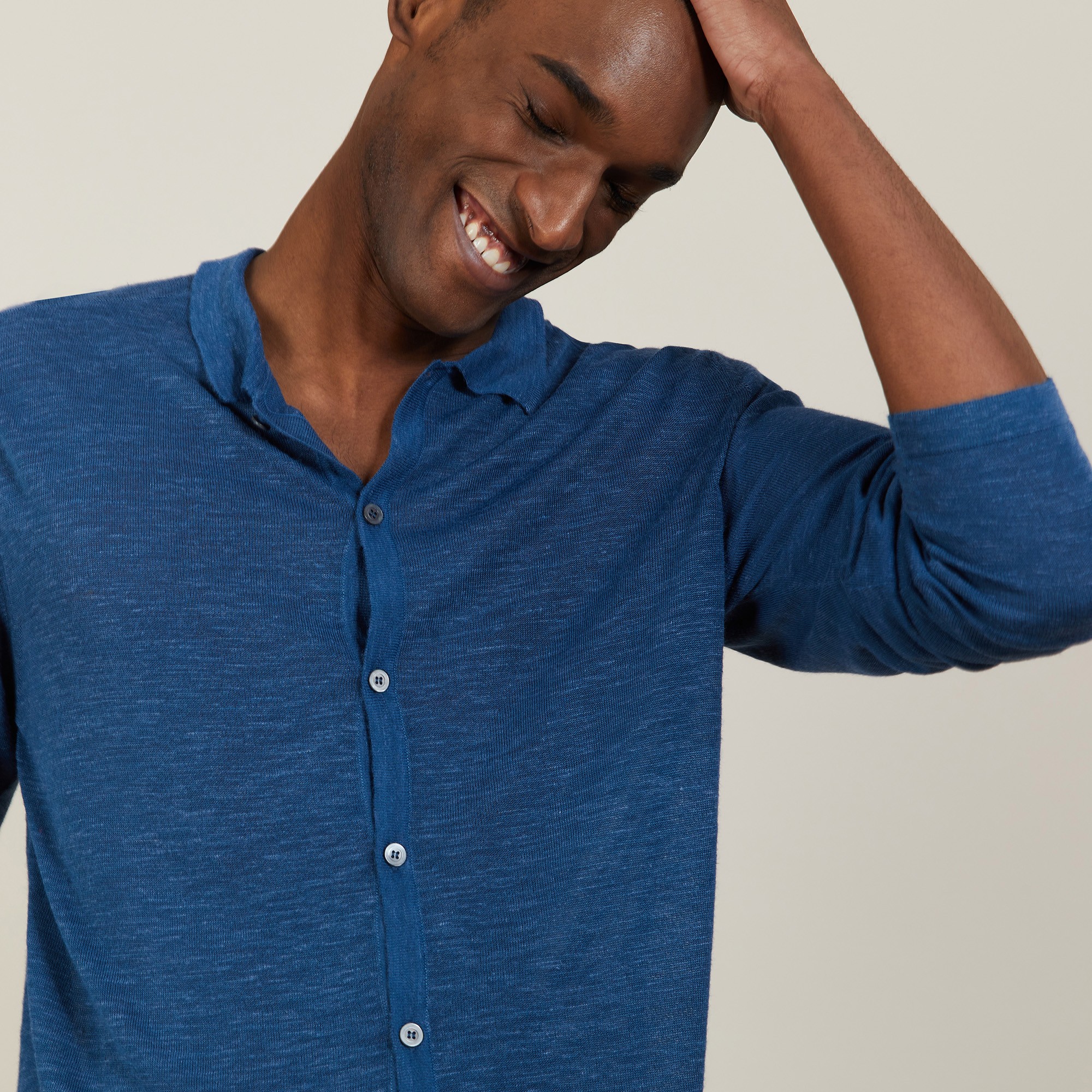 Chemise boutonné en lin flammé - Blason 7241 corsaire - 06 Bleu moyen