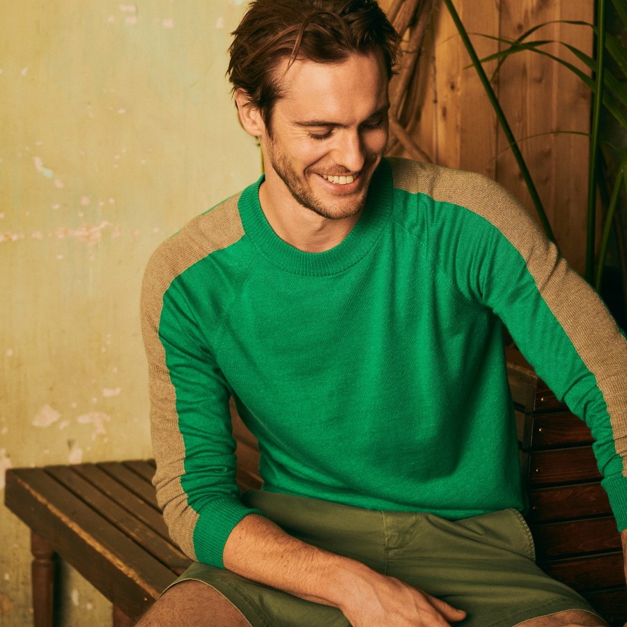 Suéter de gola redonda de linho e cashmere bicolor - Perry