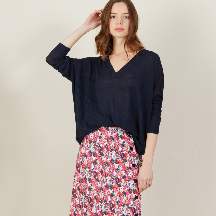 Loose-fit slub linen V-neck T-shirt - Beja