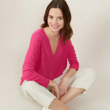 Loose-fit slub linen V-neck T-shirt - Beja