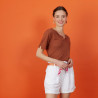 Slub linen t-shirt with Tunisian collar - Boheme