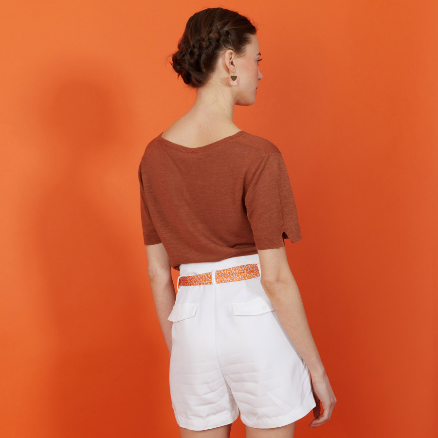 Slub linen t-shirt with Tunisian collar - Boheme