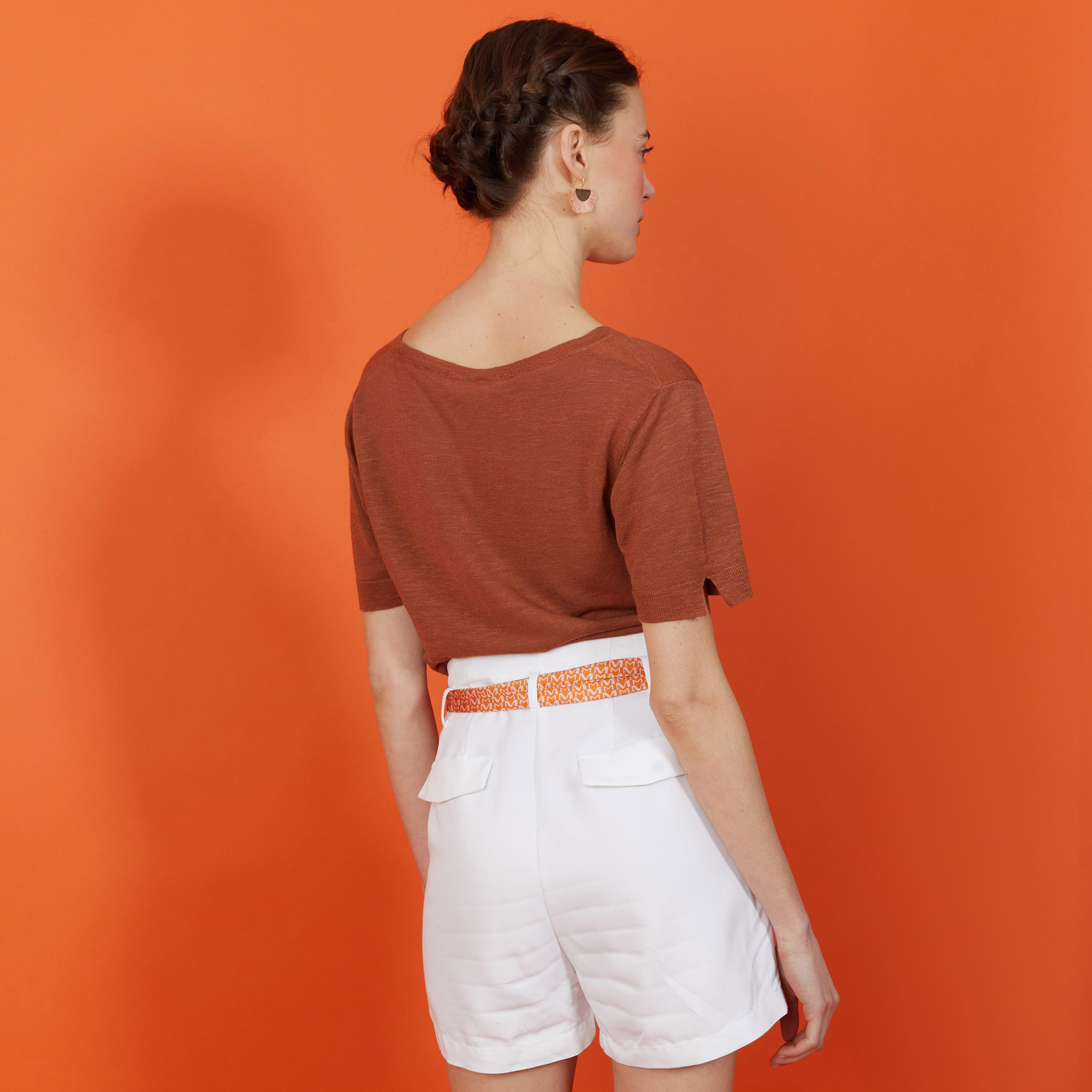 Slub linen t-shirt with Tunisian collar - Boheme
