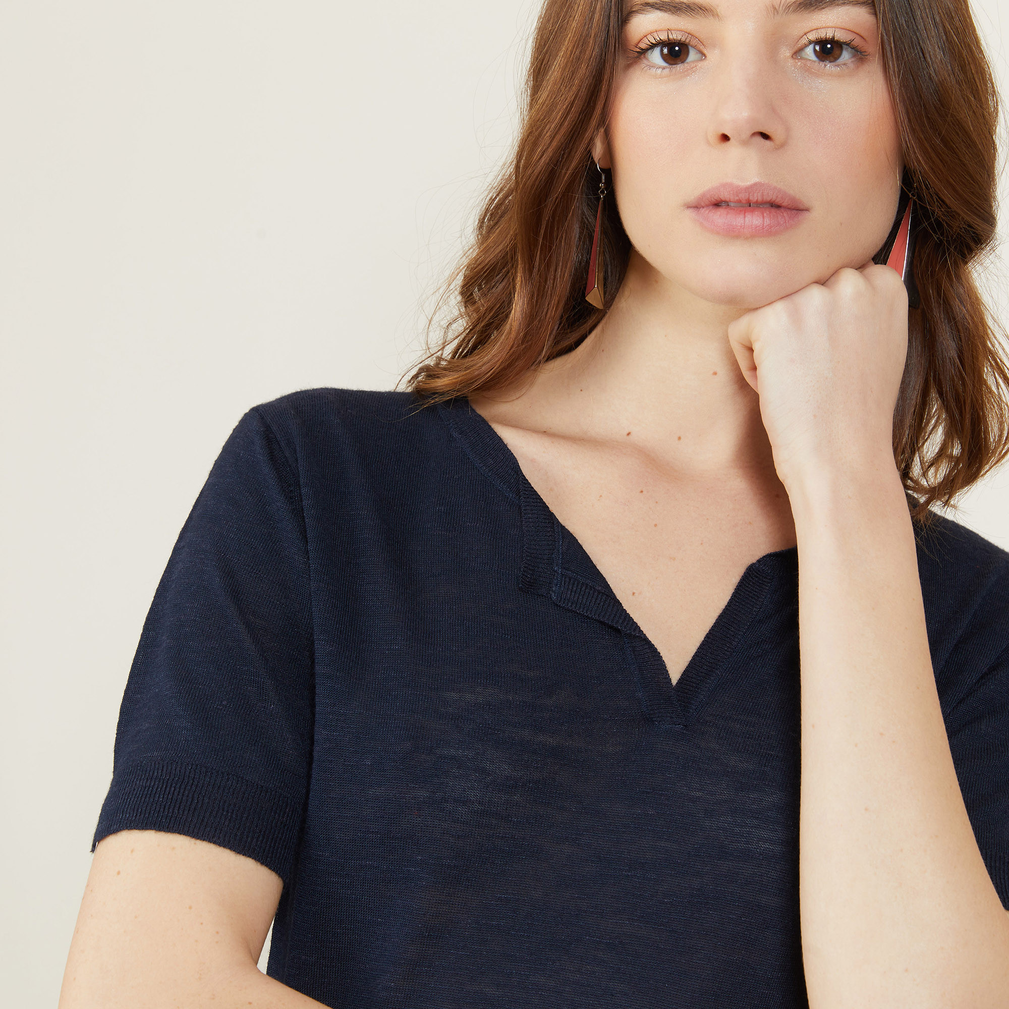 Slub linen t-shirt with Tunisian collar - Boheme