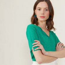 Slub linen t-shirt with Tunisian collar - Boheme