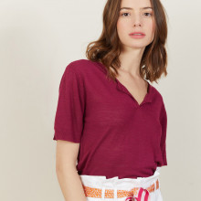 Slub linen t-shirt with Tunisian collar - Boheme