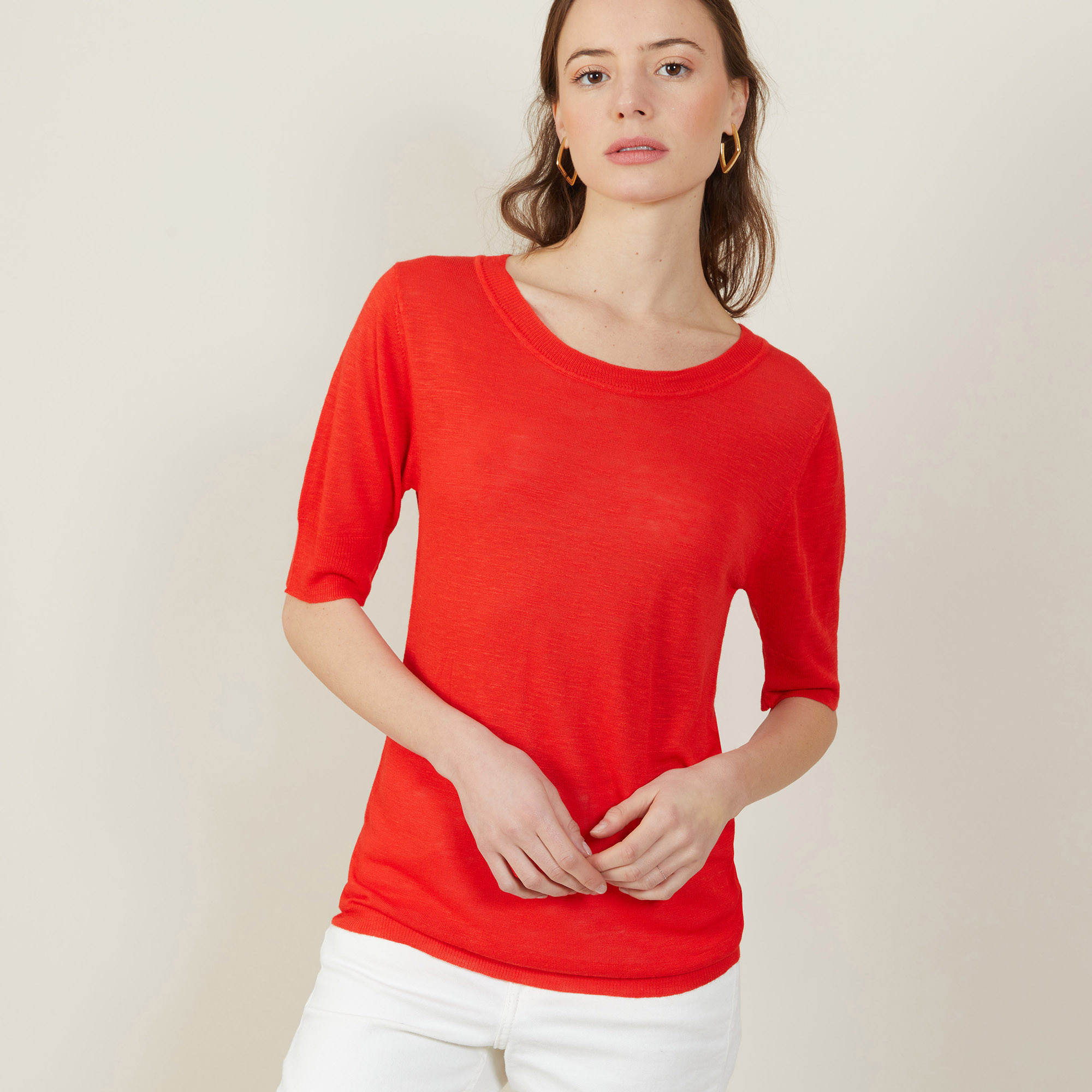 T-shirt col rond en lin flammé - Bonnie 7280 ecarlate - 52 Rouge