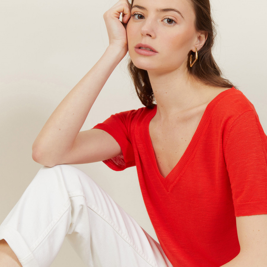 Camiseta de linho com decote em V - Bountie