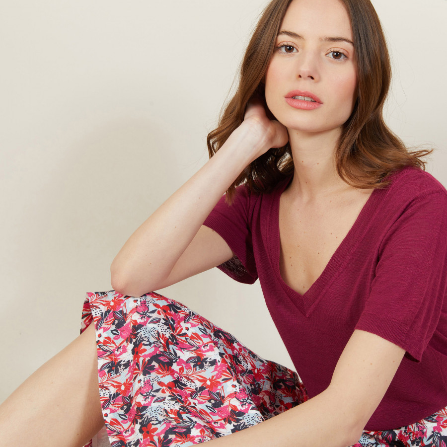 Camiseta de linho com decote em V - Bountie