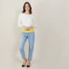 Pull col rond tricolore en coton - Nelda 7324 sahara/mimosa/blanc - 08 Jaune