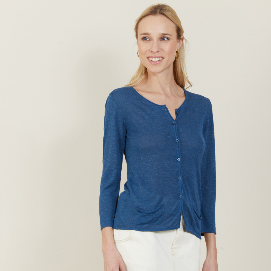 Cardigan de linho com bolsos - Bao