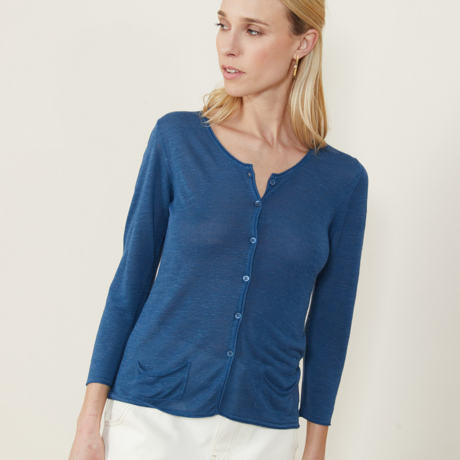 Cardigan de linho com bolsos - Bao