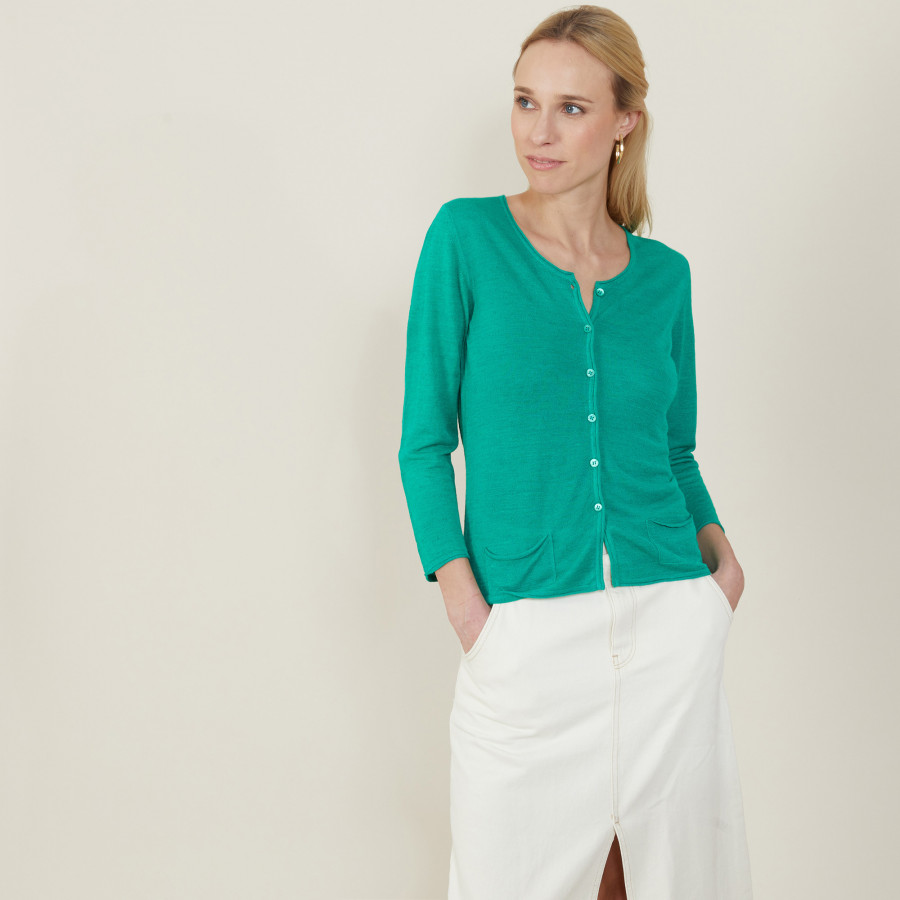 Cardigan de linho com bolsos - Bao