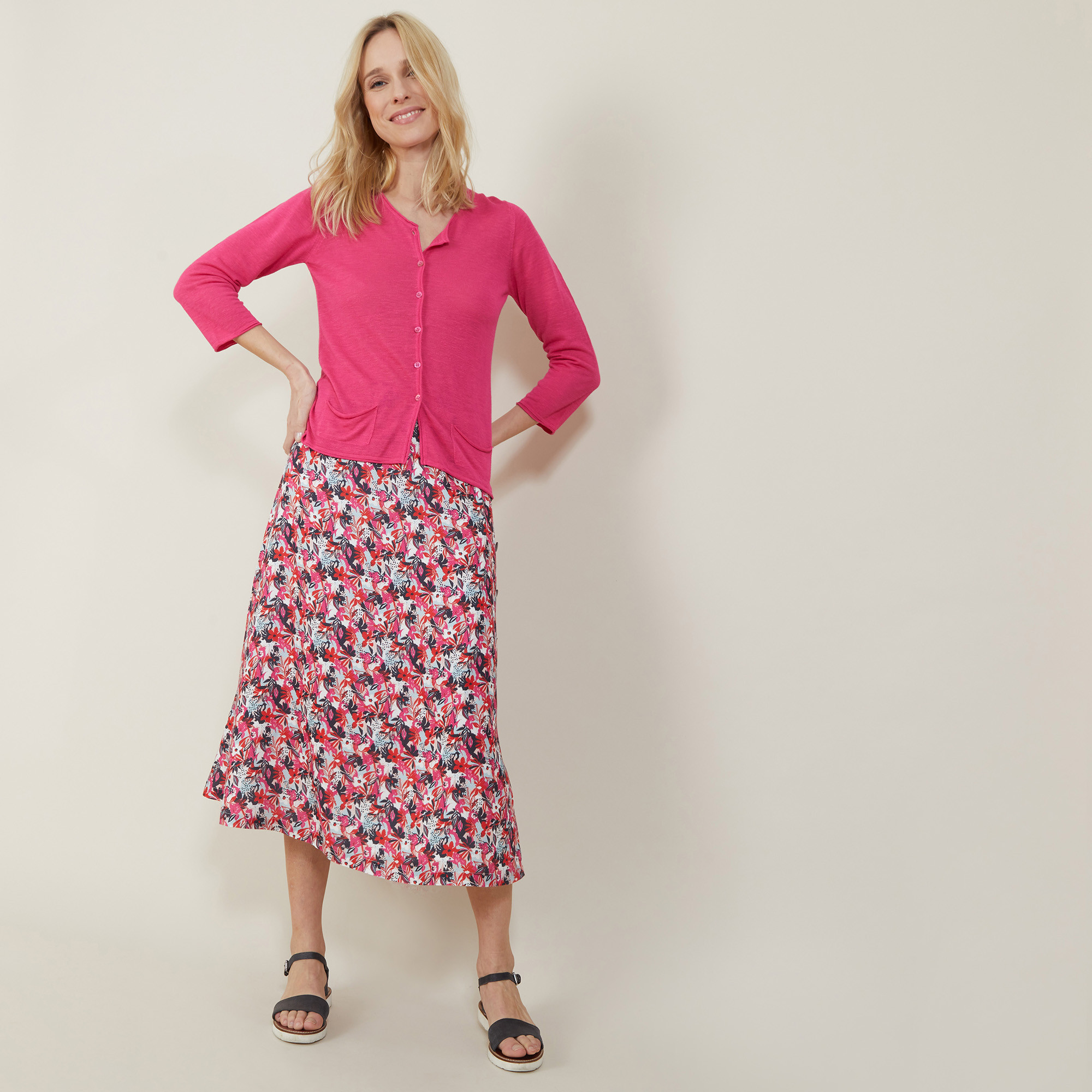 Cardigan à poches en lin flammé - Bao 7283 corolle - 91 Fuchsia