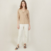 Polo à motif col noué en Fil Lumière - Amara 4885 speculos - 13 Beige moyen