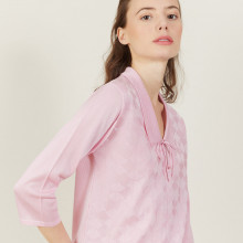 Polo à motif col noué en Fil Lumière - Amara 2733 rose - 24 Rose clair