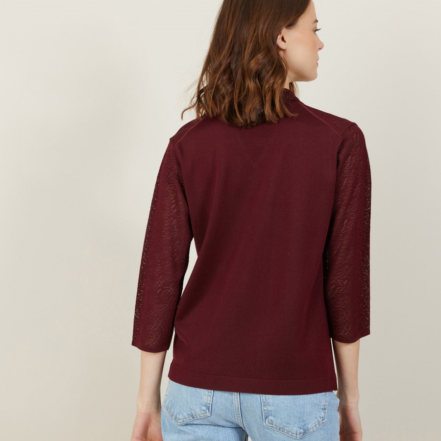 Camisa polo vazada com manga 3/4 - Anaelle