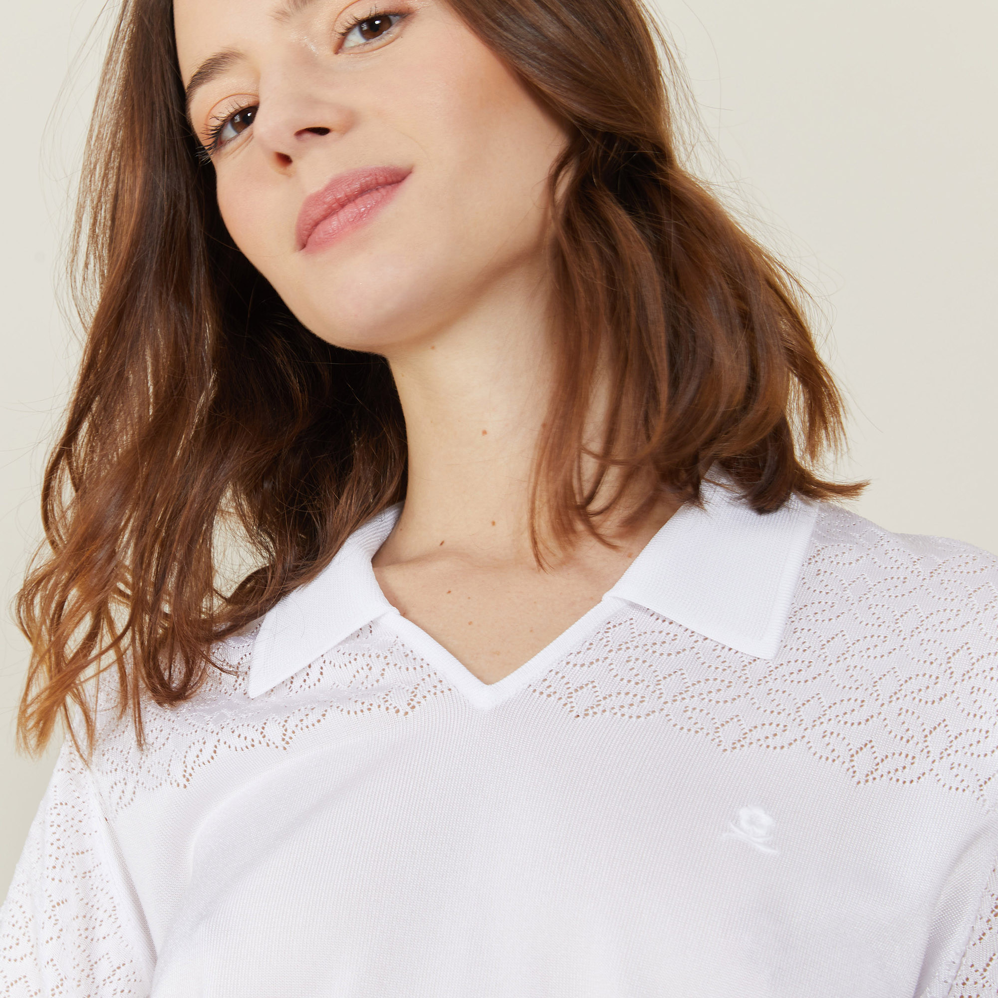 3/4 sleeve openwork polo shirt - Anaelle
