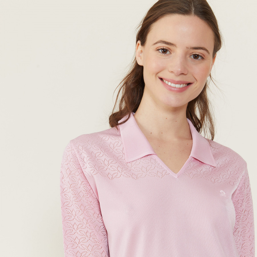 3/4 sleeve openwork polo shirt - Anaelle