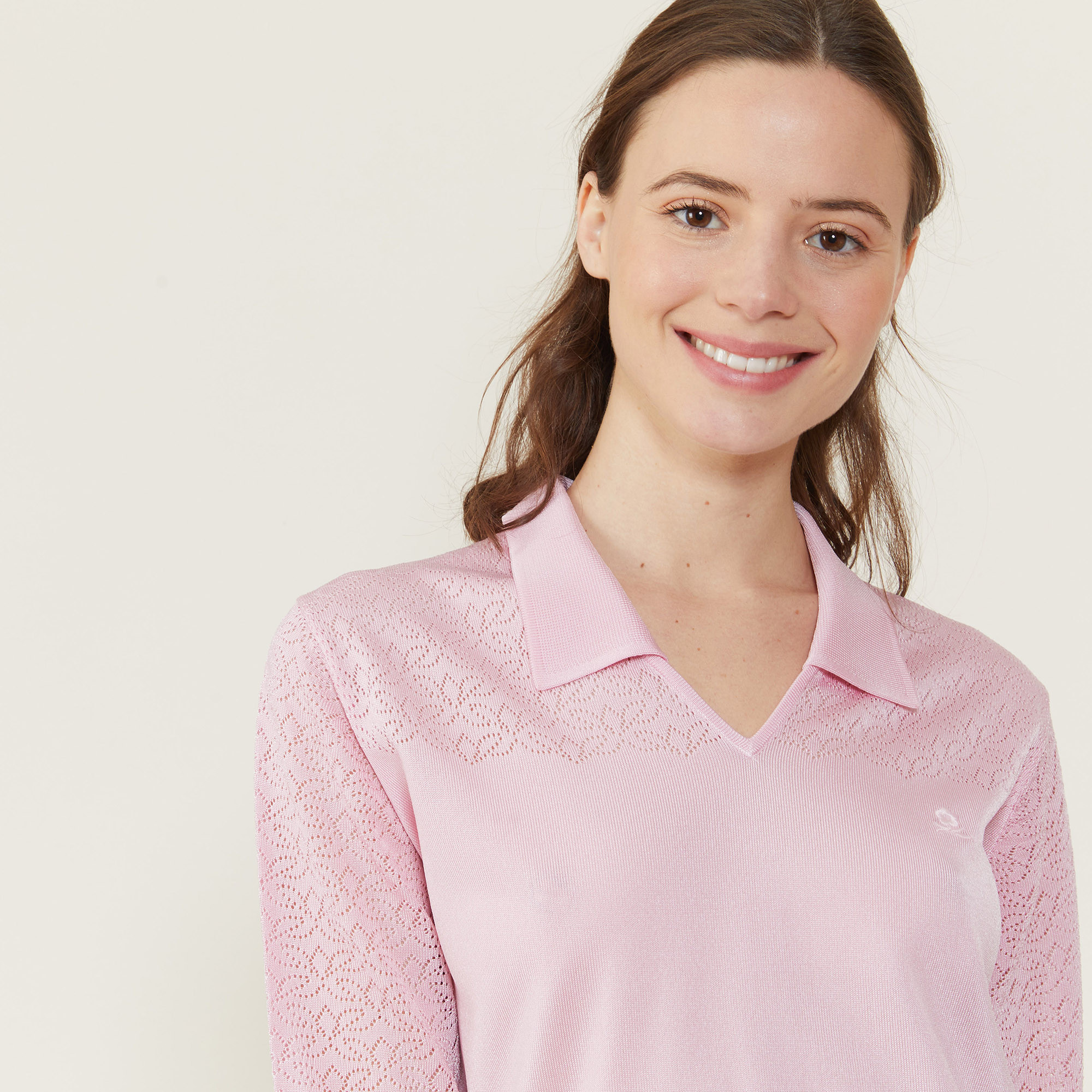3/4 sleeve openwork polo shirt - Anaelle