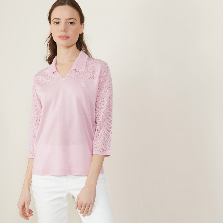 3/4 sleeve openwork polo shirt - Anaelle