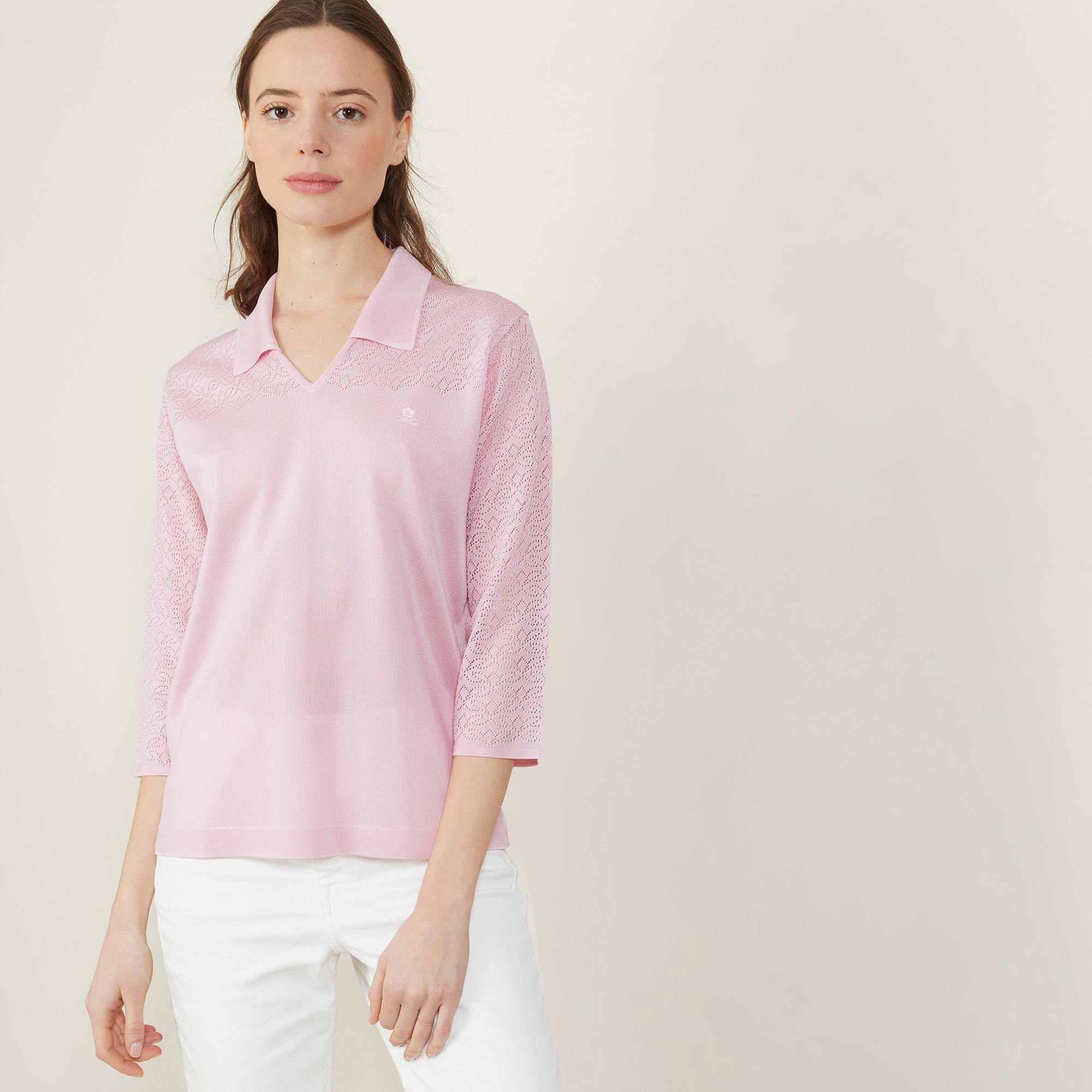 3/4 sleeve openwork polo shirt - Anaelle