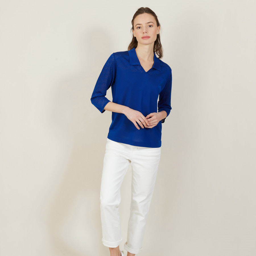 3/4 sleeve openwork polo shirt - Anaelle