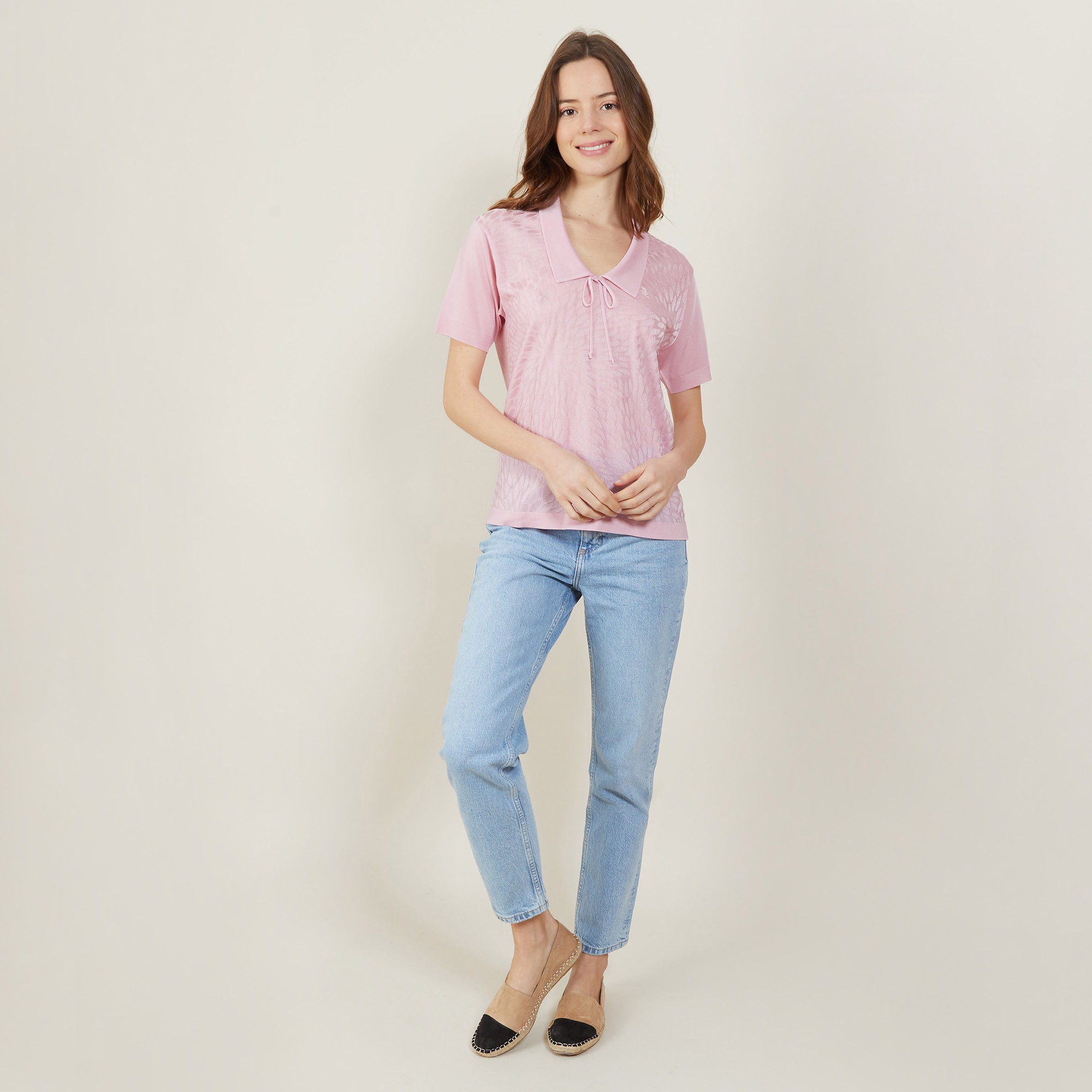 Polo manches courtes col noué - Ava 2733 rose - 24 Rose clair