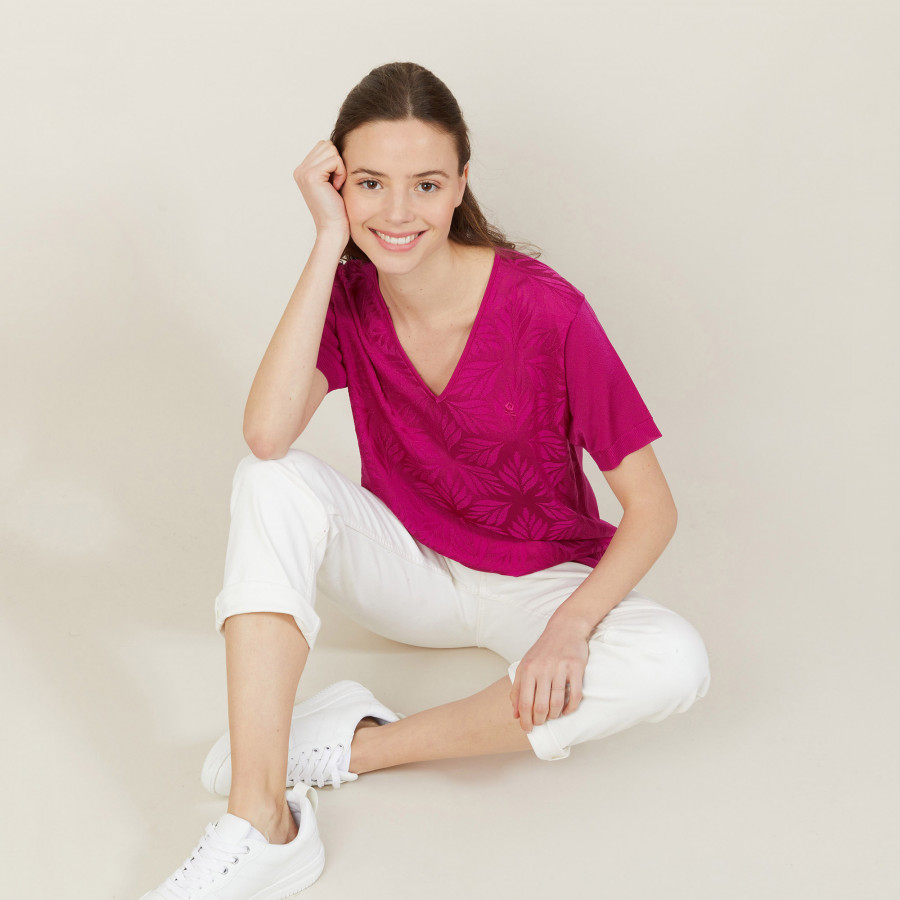 Camiseta gola V estampada Fil Lumière - Ammy