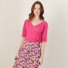 T-shirt manches coudes en lin flammé - Bonbon 7283 corolle - 91 Fuchsia