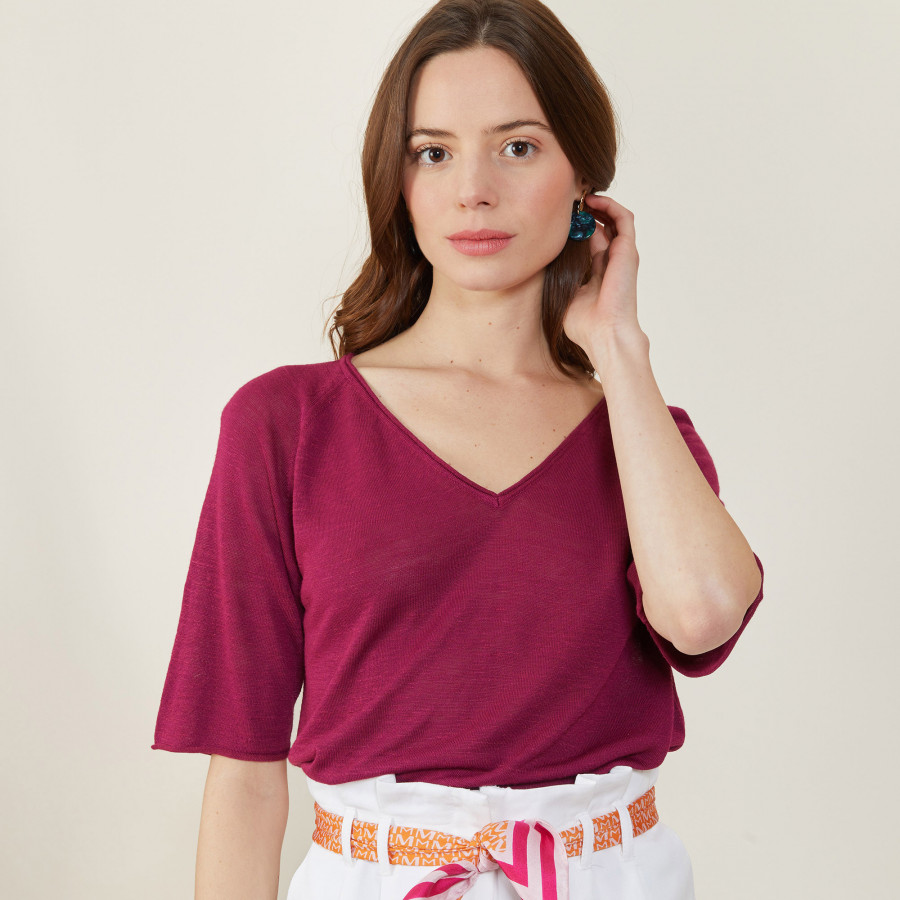 Camiseta manga cotovelo linho flamed - Bonbon