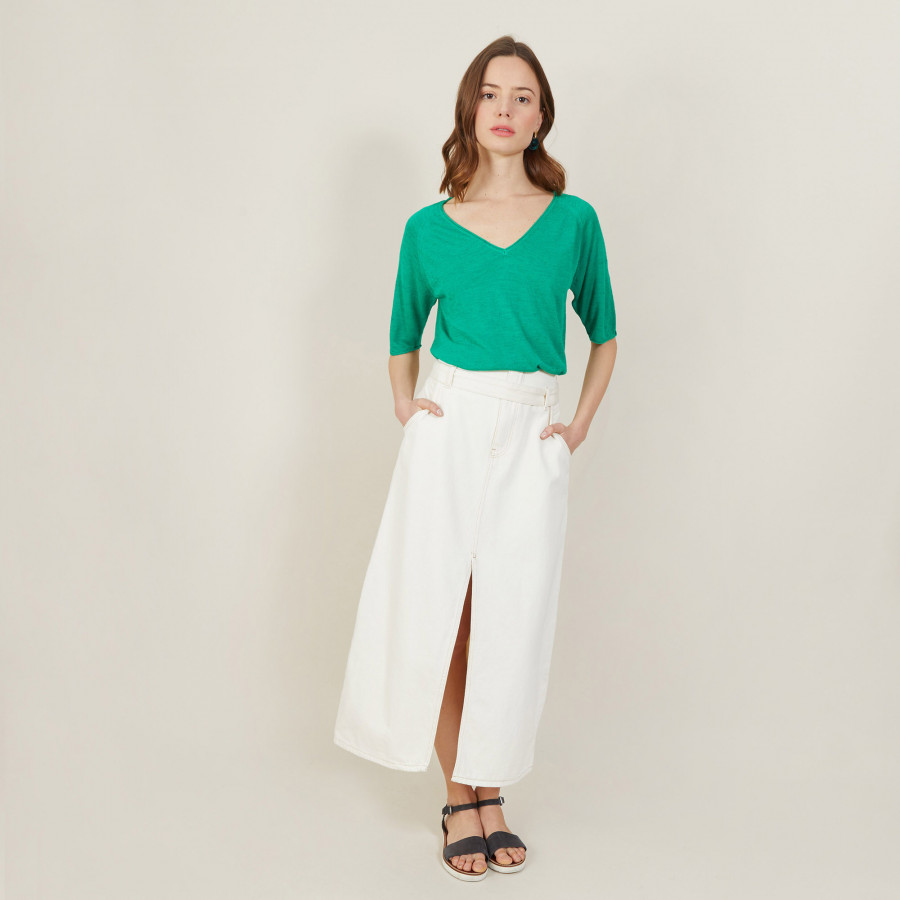 Camiseta manga cotovelo linho flamed - Bonbon