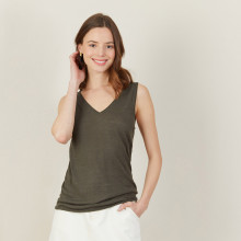 V-neck slub linen tank top - Boréal