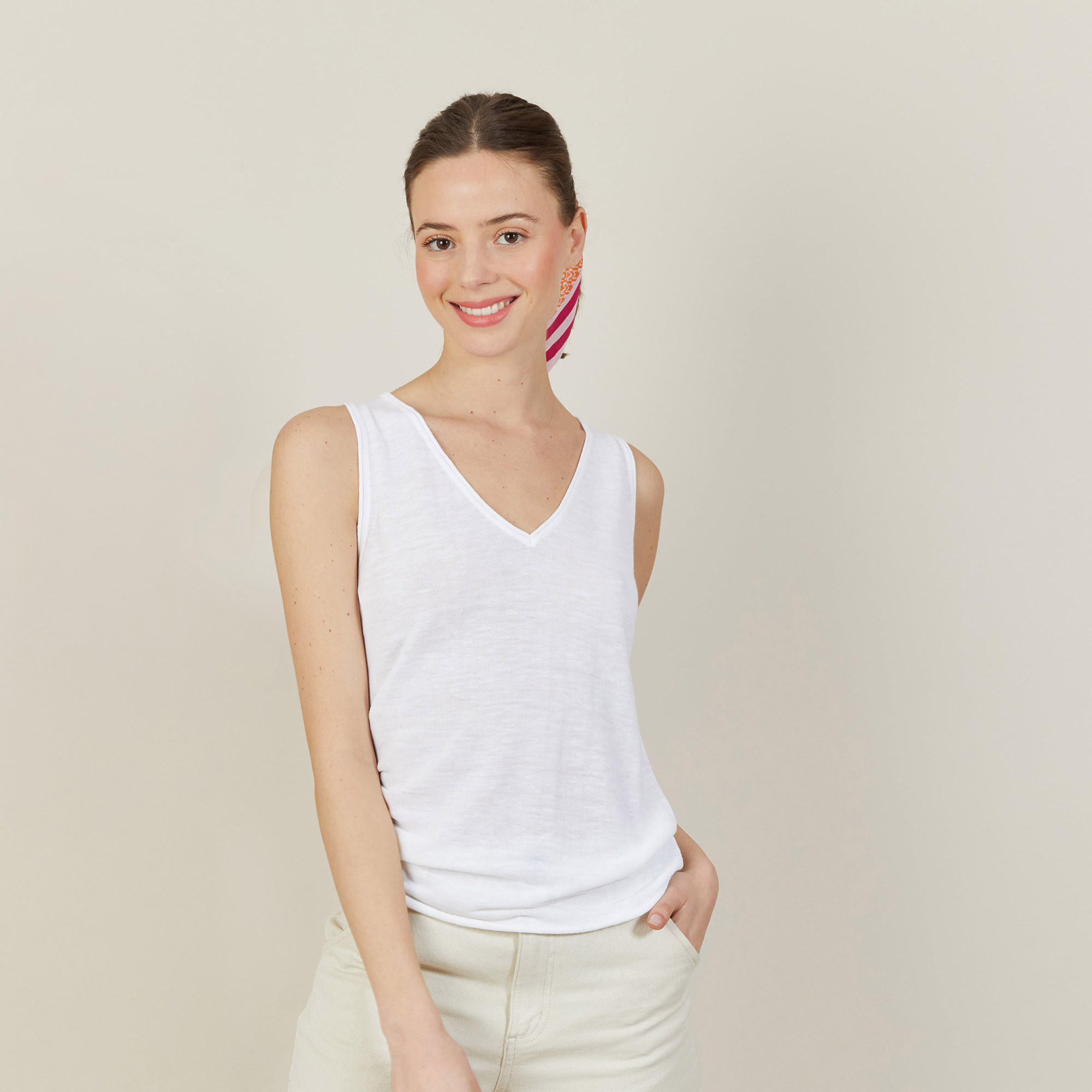 V-neck slub linen tank top - Boréal