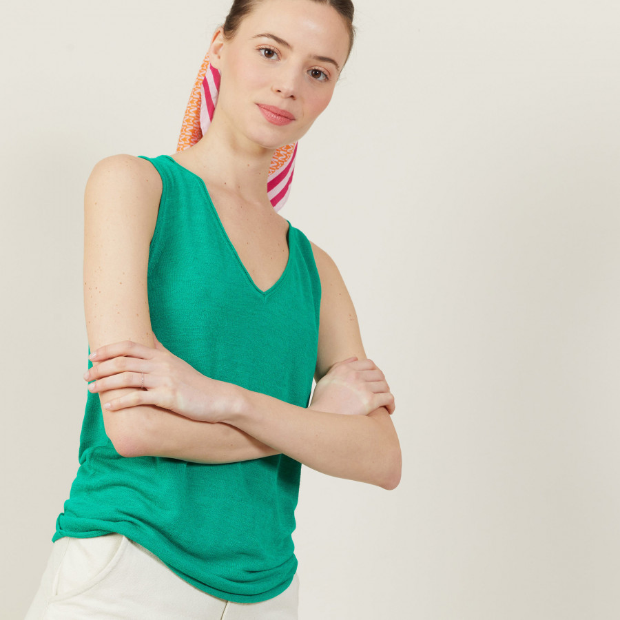 V-neck slub linen tank top - Boréal