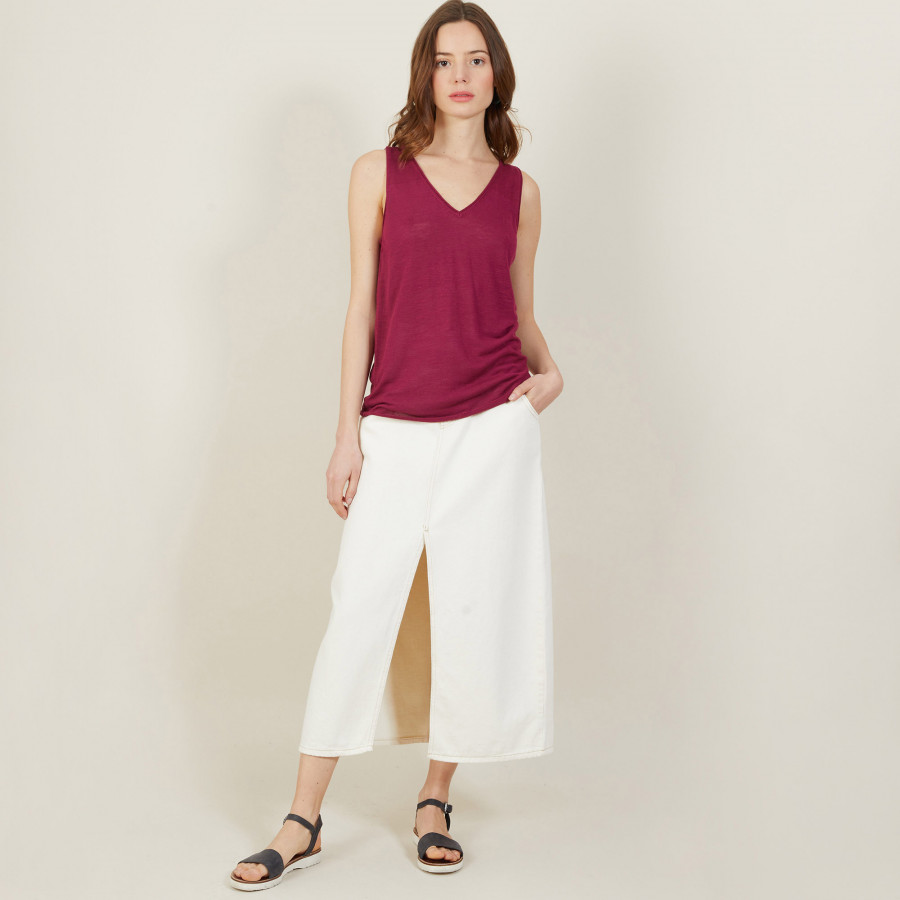V-neck slub linen tank top - Boréal